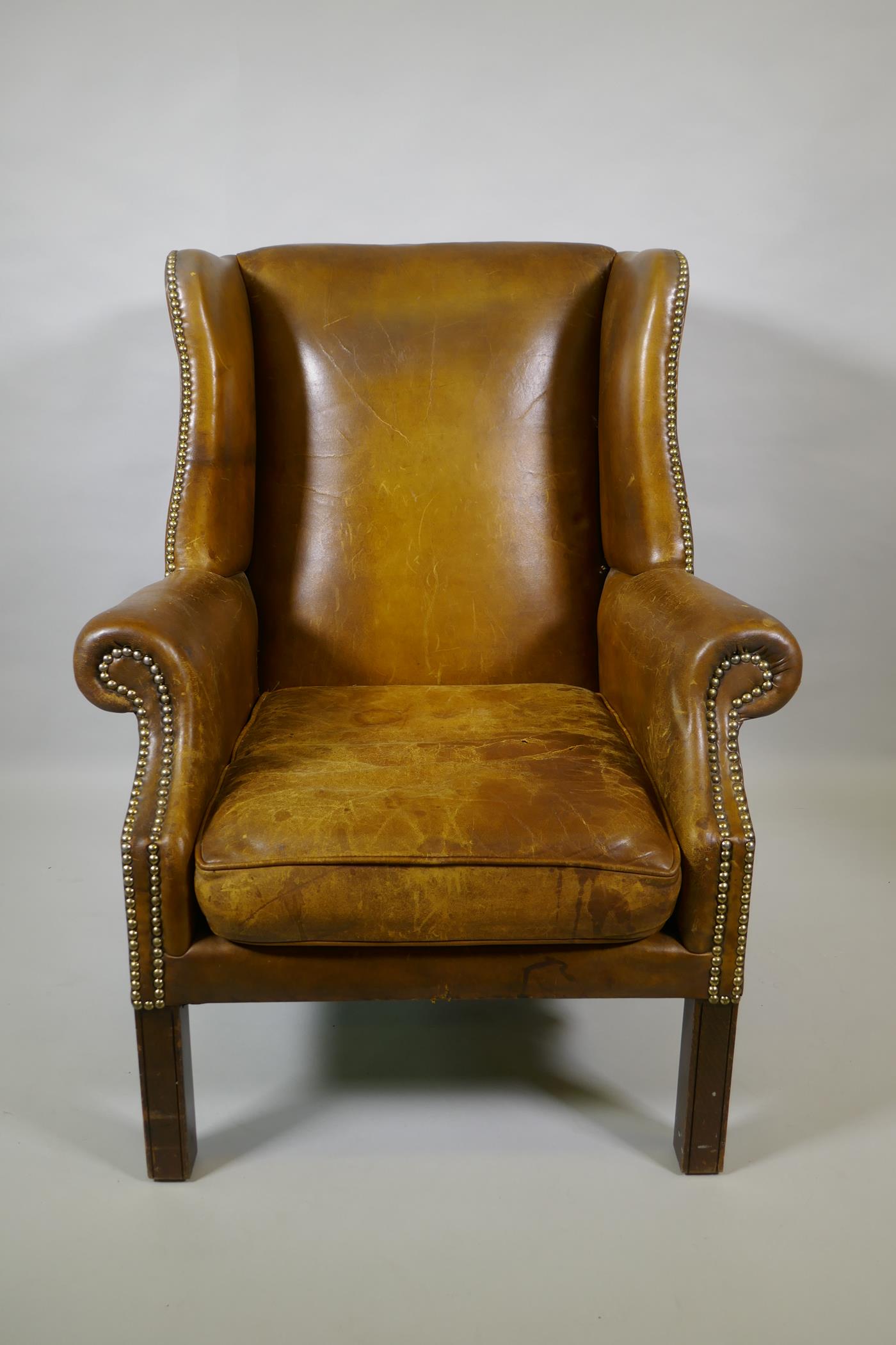 A leather wingback armchair - Image 2 of 3