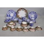 A collection of Royal Crown Derby porcelain, Imari palette and Mikado blue and white, different back