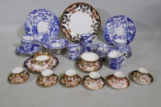 A collection of Royal Crown Derby porcelain, Imari palette and Mikado blue and white, different back