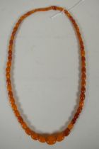 A graduated butterscotch amber bead necklace, 56cm long, 21g