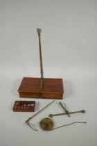 A set of late C19th/early C20th mahogany and brass portable jewellers scales by C. Stevens & Son and