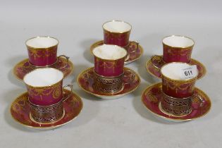 A George V Paragon porcelain six place coffee set with silver mounts, Birmingham 1921
