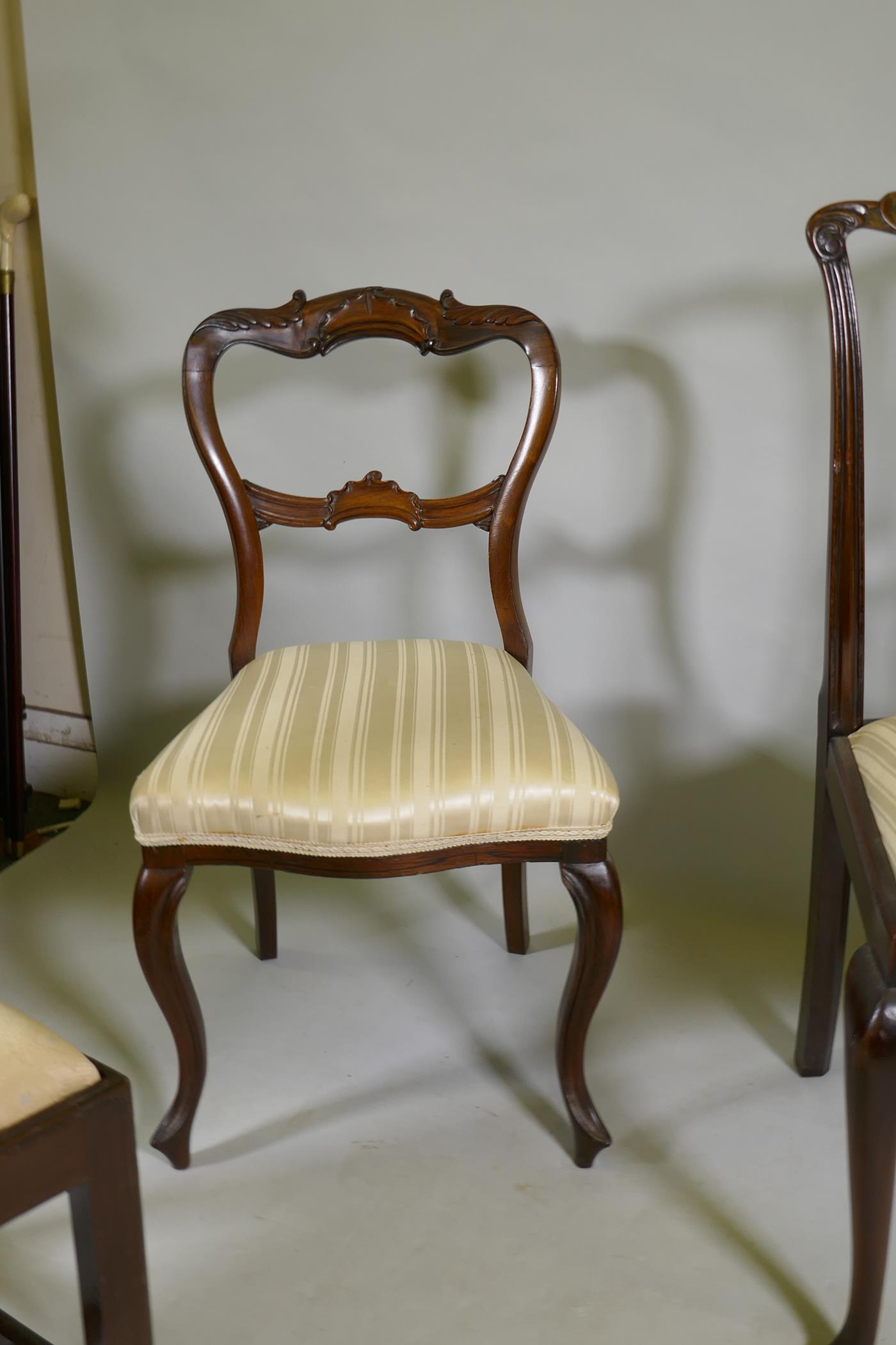 A Chippendale style elbow chair, two standard chairs, a balloon back and walnut high back nursing - Image 5 of 6