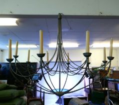 A metal ten branch 'Umbrella' chandelier, 90cm drop, 102cm diameter