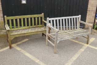 Two teak garden benches, 123cm wide