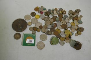 A collection of antique coins and commemorative medals, 1947 Mexican silver five pesos and one