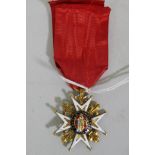 A French military medal, Ordre de Saint Louis, in gold and enamels, 37mm, 16.2g gross, with red silk