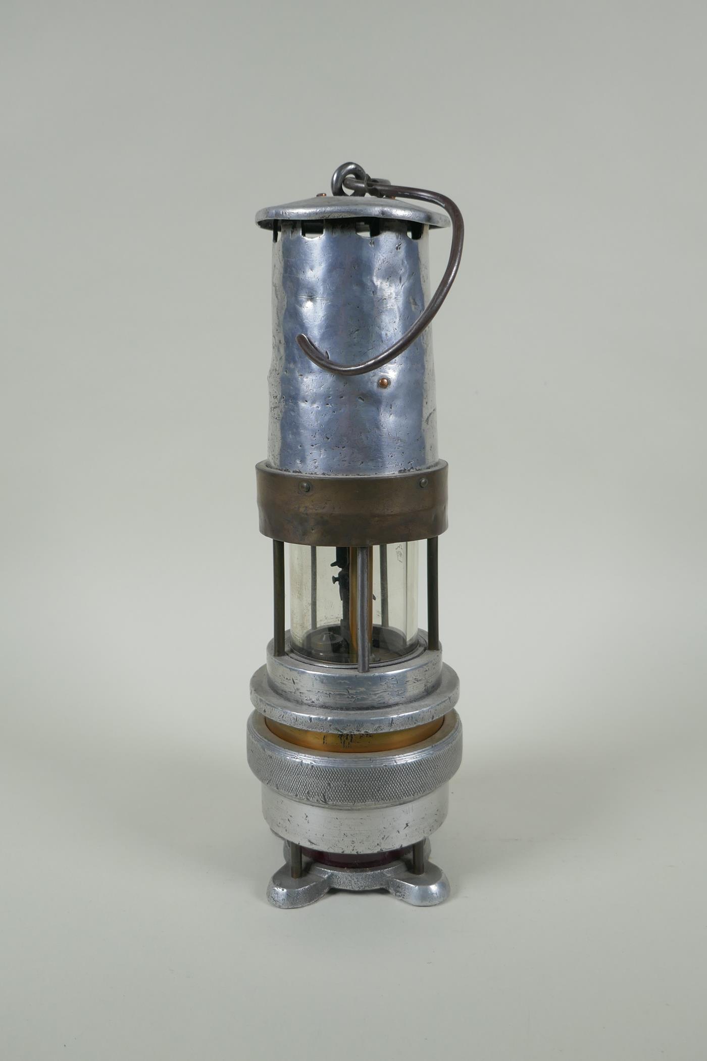 A Spiralarm Type M brass and polished metal automatic gas detector miners lamp by J. H. Naylor - Image 6 of 6