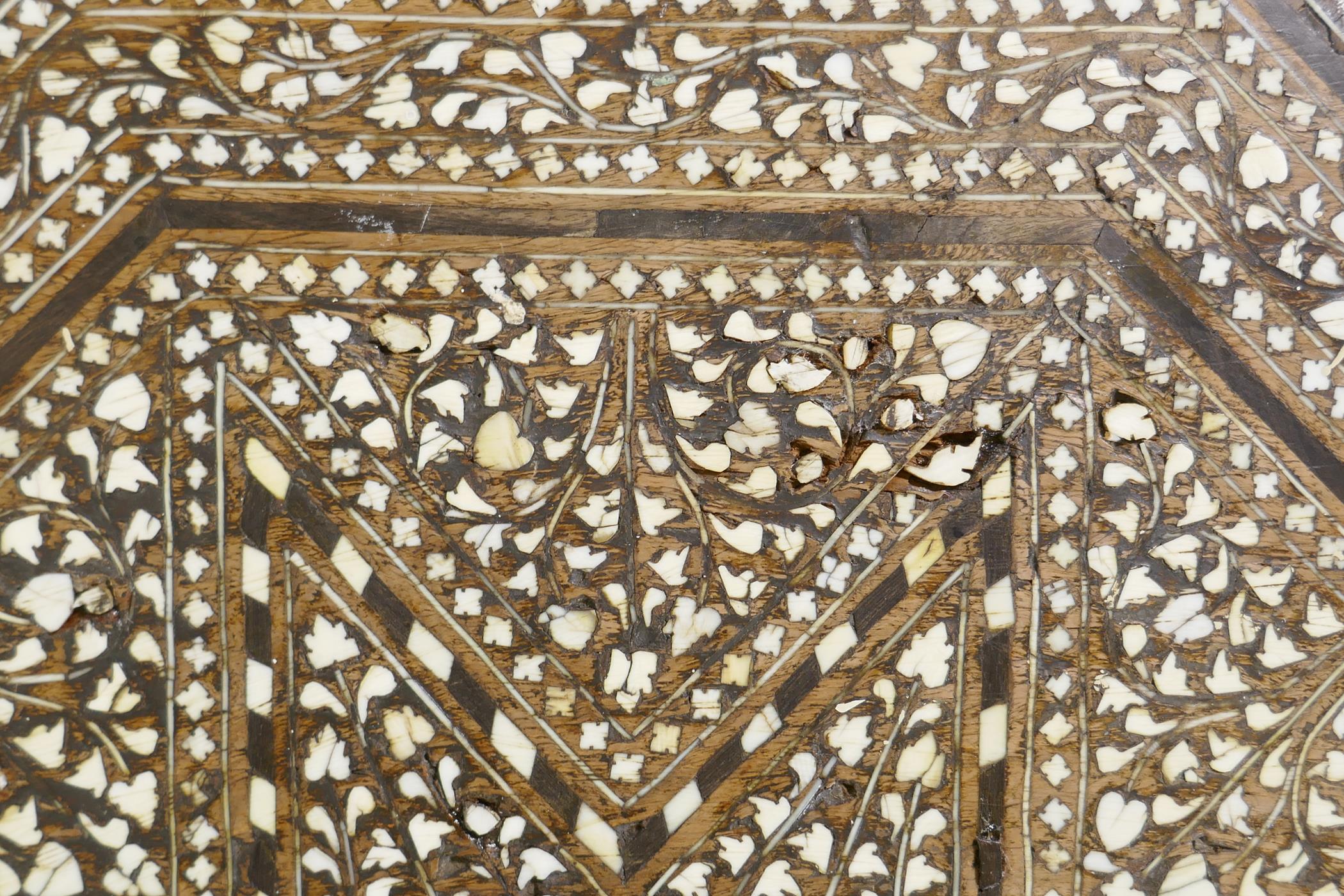 A C19th Anglo Indian bone and ebony inlaid rosewood Hoshiarpur table, AF repairs to inlay, 46 x - Image 7 of 8