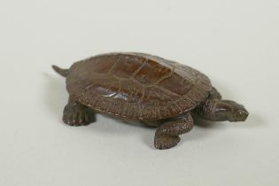 A Japanese style bronze okimono tortoise, 8cm long