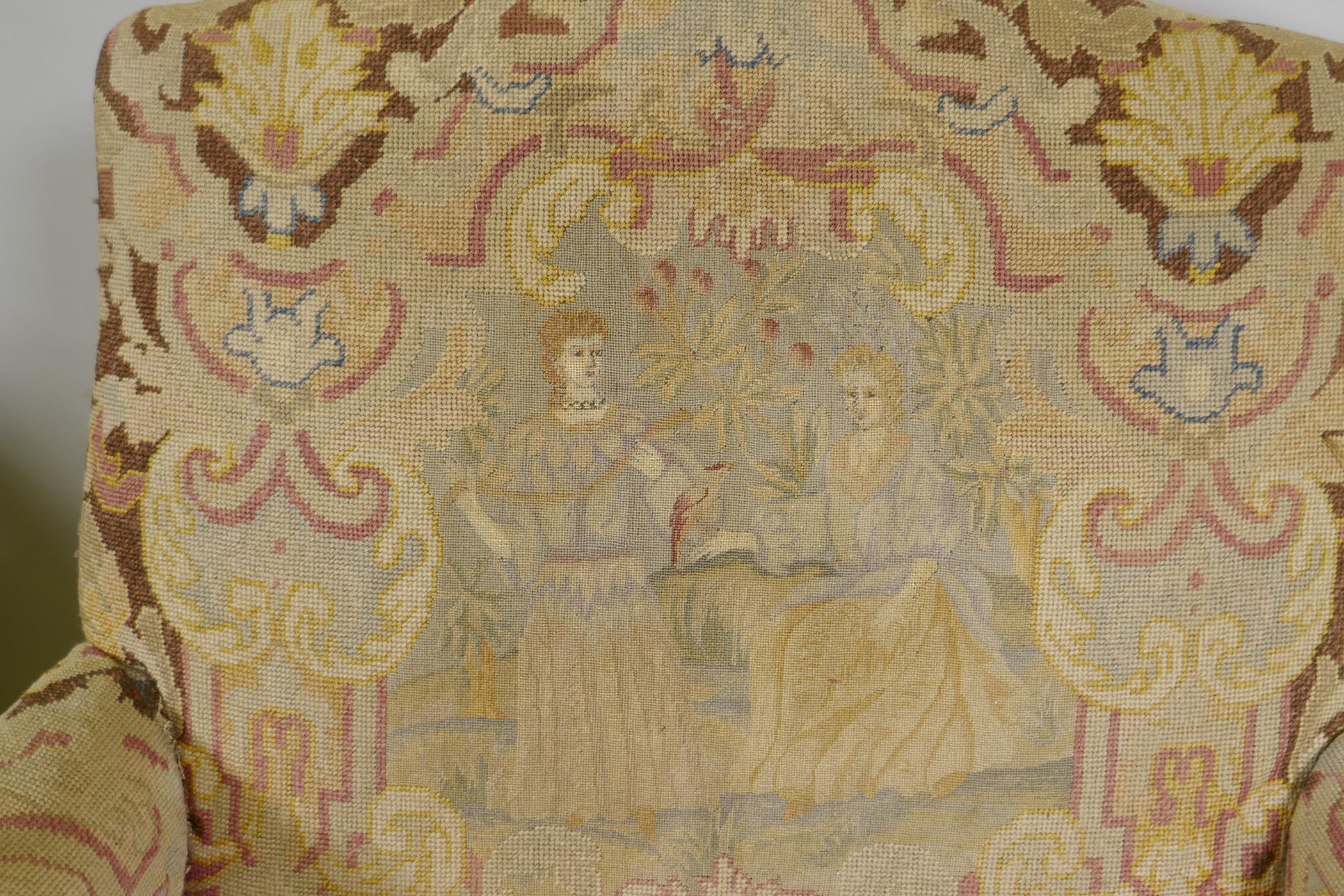 An C18th style French carved and painted beechwood framed arm chair with tapestry covers - Image 4 of 7