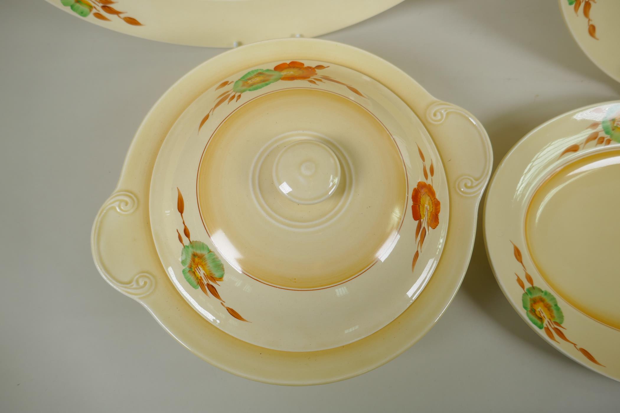 A set of Newport Pottery Clarice Cliff Corolla pattern oval serving dishes and tureen, largest 41 - Image 2 of 7