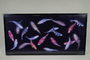 A Lenticular 3D koi pond artwork, titled verso 'Koi Pond II', 86 x 43cm