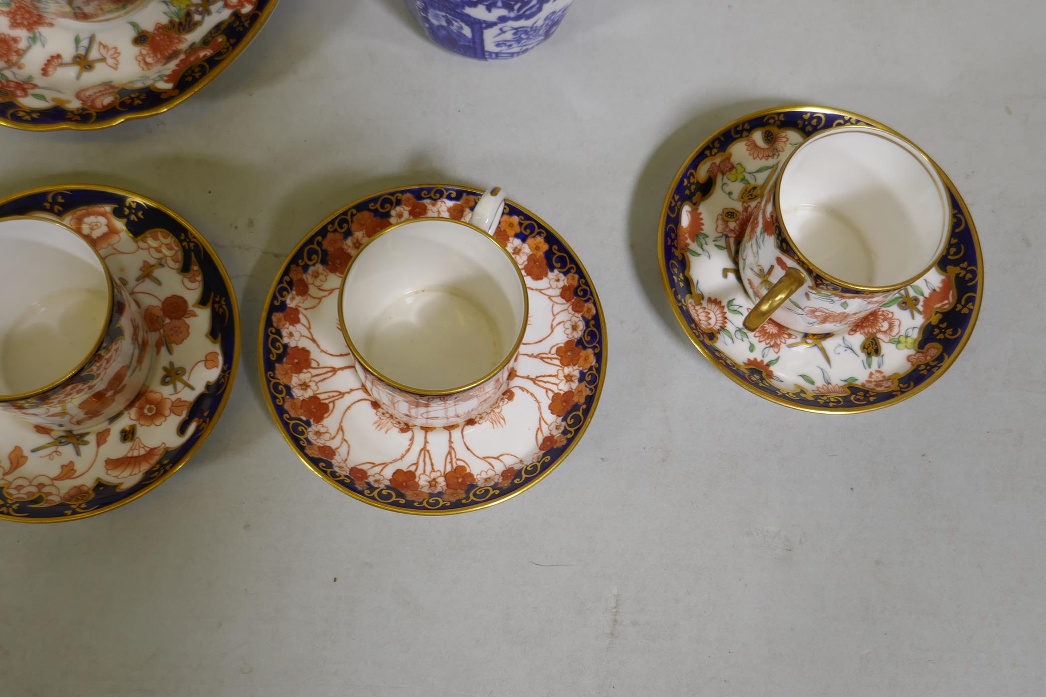 A collection of Royal Crown Derby porcelain, Imari palette and Mikado blue and white, different back - Image 3 of 7