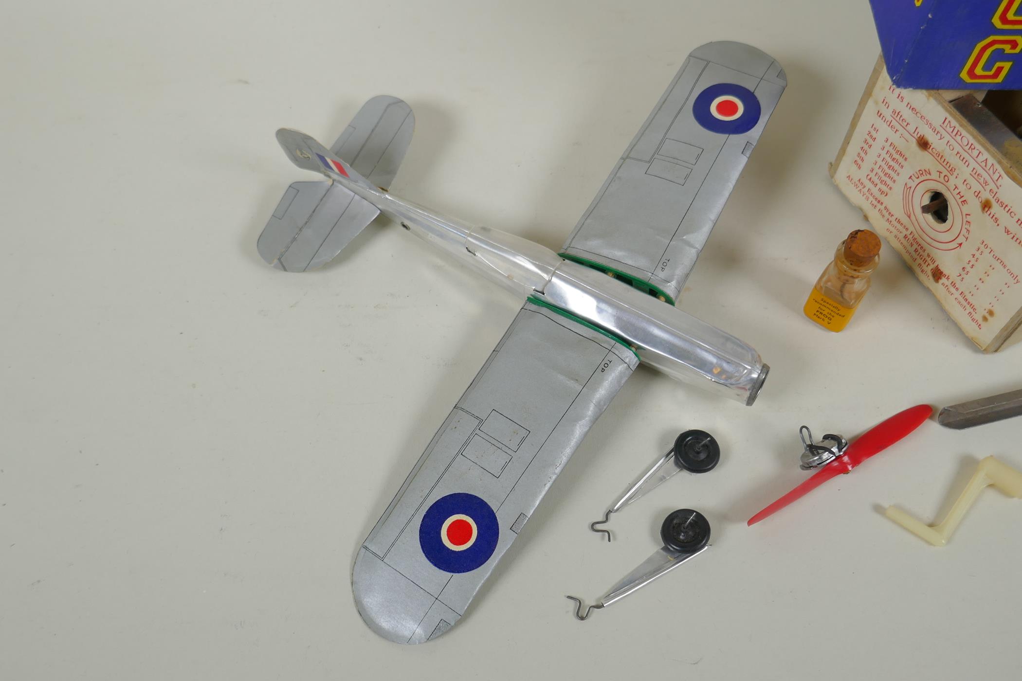 A vintage Frog single seat Fighter Mk V model aircraft, in original box, appears complete - Image 2 of 6