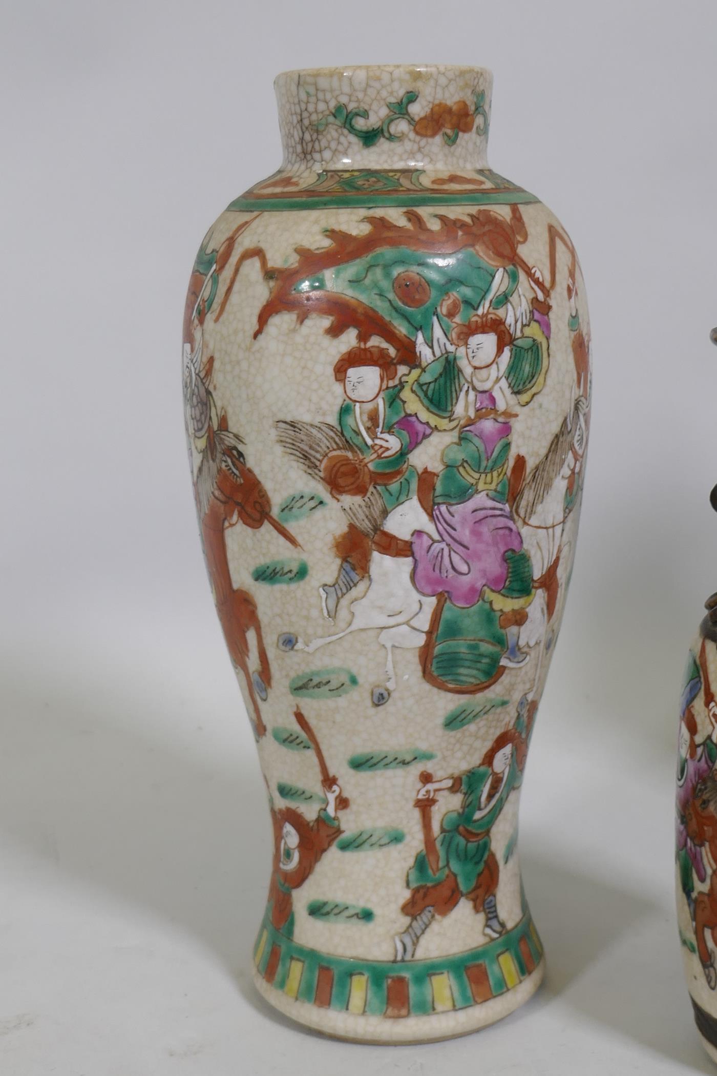 A Chinese crackleware vase with enamel decoration, four character mark to base, 27cm high, another - Image 2 of 8