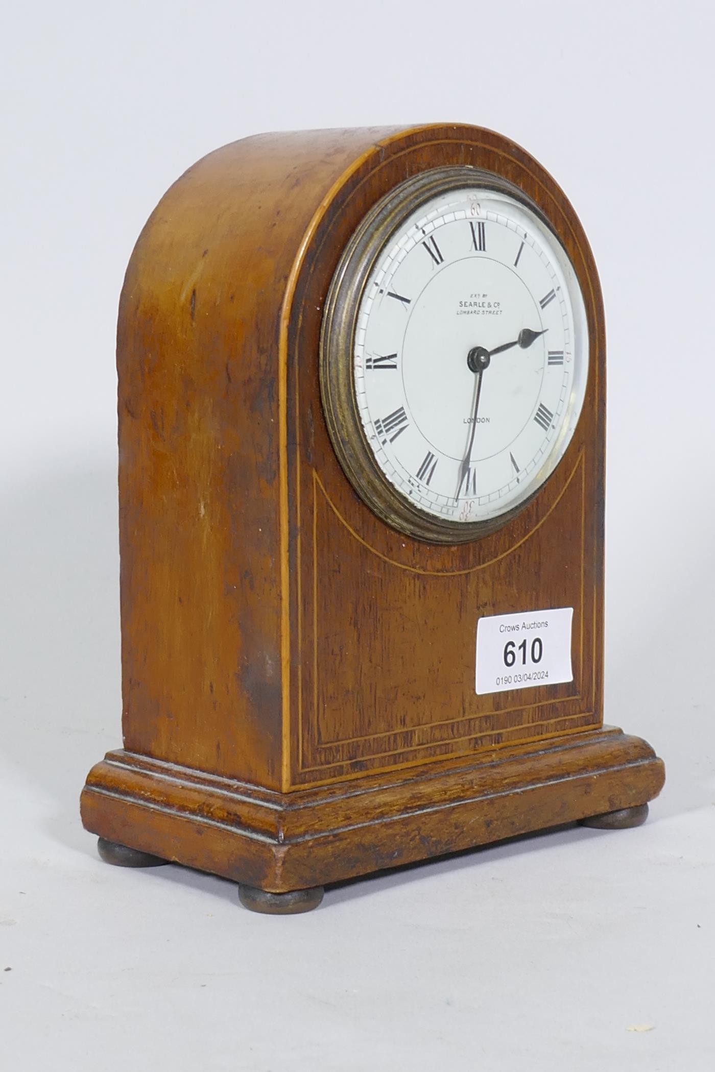 An Edwardian mahogany dome cased mantel clock, the enamel dial with Roman numerals inscribed - Image 2 of 5