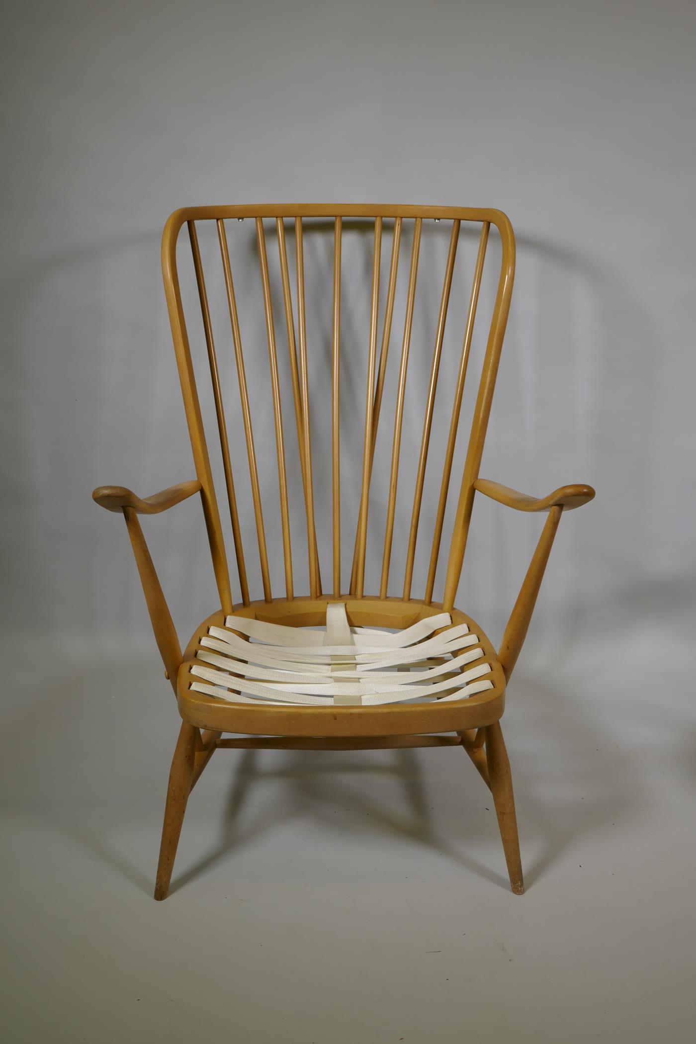 An Ercol beech and elm Windsor tall back armchair Model 478, and a similar Ercol model 334 armchair - Image 2 of 8
