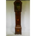 A C19th inlaid mahogany longcase clock case, 46 x 32cm, 224cm high