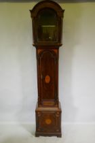 A C19th inlaid mahogany longcase clock case, 46 x 32cm, 224cm high