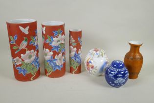 An antique Chinese blue and white porcelain ginger jar with cracked ice and prunus blossom