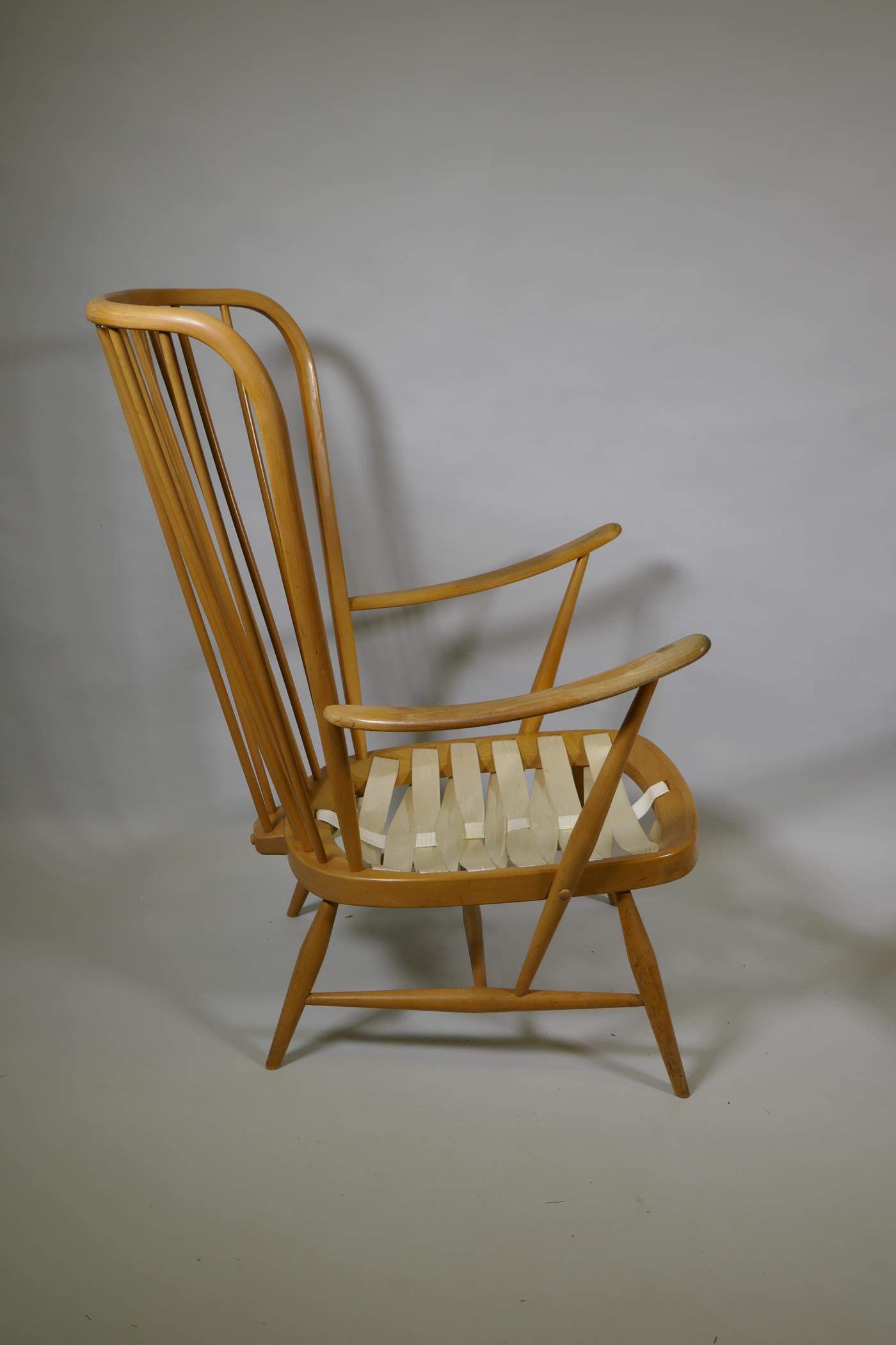 An Ercol beech and elm Windsor tall back armchair Model 478, and a similar Ercol model 334 armchair - Image 3 of 8