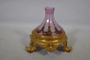 An ormolu and etched cranberry glass centrepiece stand, 27cm high