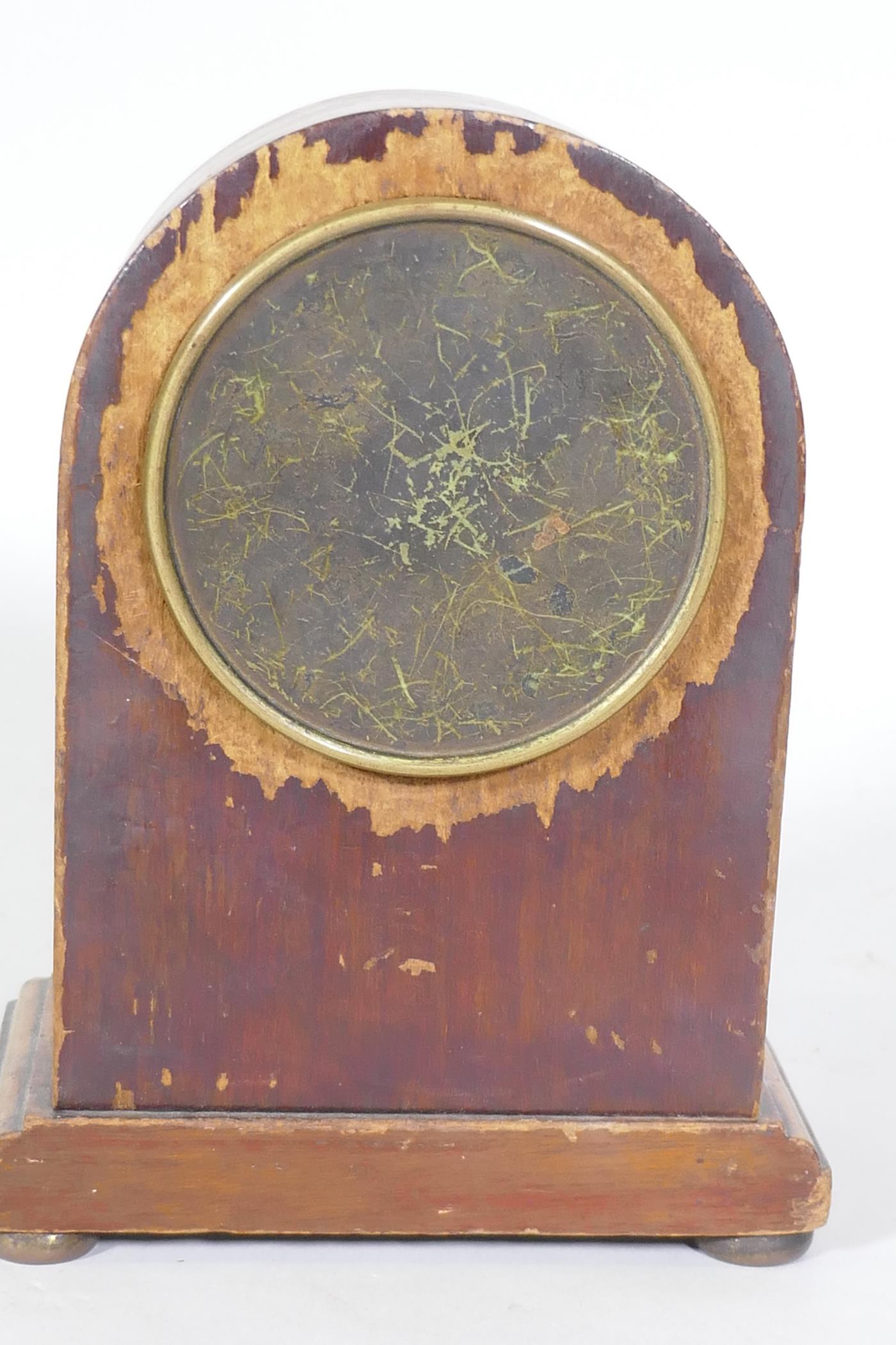 An Edwardian mahogany dome cased mantel clock, the enamel dial with Roman numerals inscribed - Image 3 of 5