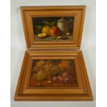 A.E. Sansom, still life studies with fruit, pair of signed oils on canvas, both 19 x 29cm