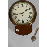 A mahogany cased drop dial fusee wall clock with enamelled dial, 47 x 36cm, dial 30cm diameter