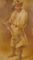 C19th Dutch School, portrait of a gentleman in a white smock, oil on canvas laid on board, 34 x 19cm