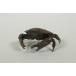 A Japanese style bronze okimono crab, 7cm wide