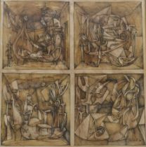 Peter Nuttall, abstract, signed and dated '73, pen and wash, 48 x 49cm