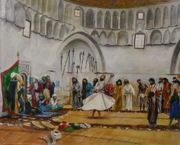 T. Altemim, Oriental court dervish and musicians, oil on canvas, 91 x 76cm
