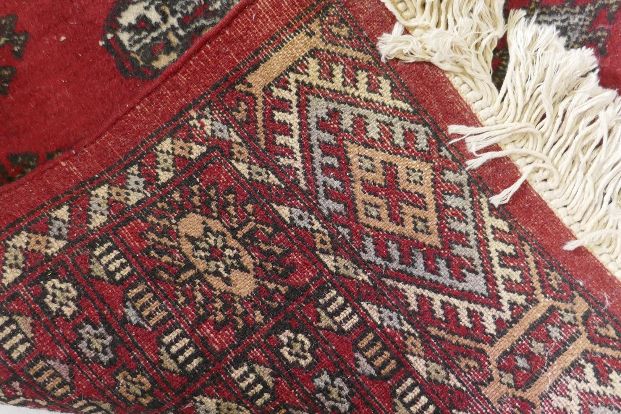 A Bokhara hand woven wool rug, red ground with traditional pattern, 7 x 157cm - Image 3 of 3