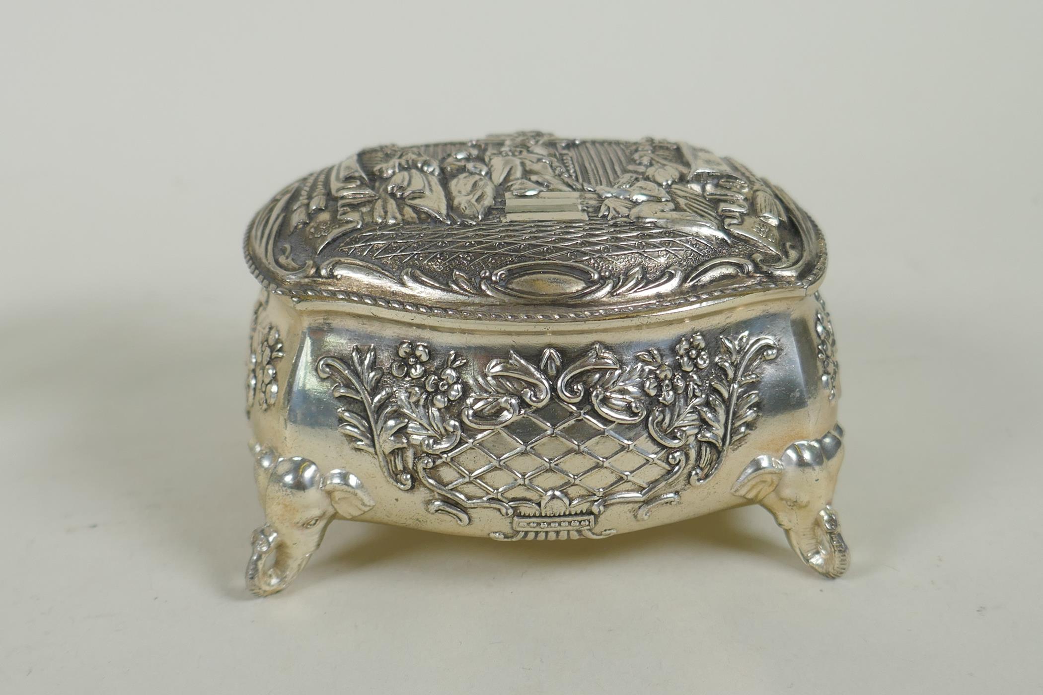 A pair of Mappin & Webb silver plated salts, a silver plated bombe shaped jewellery casket and a - Image 7 of 9