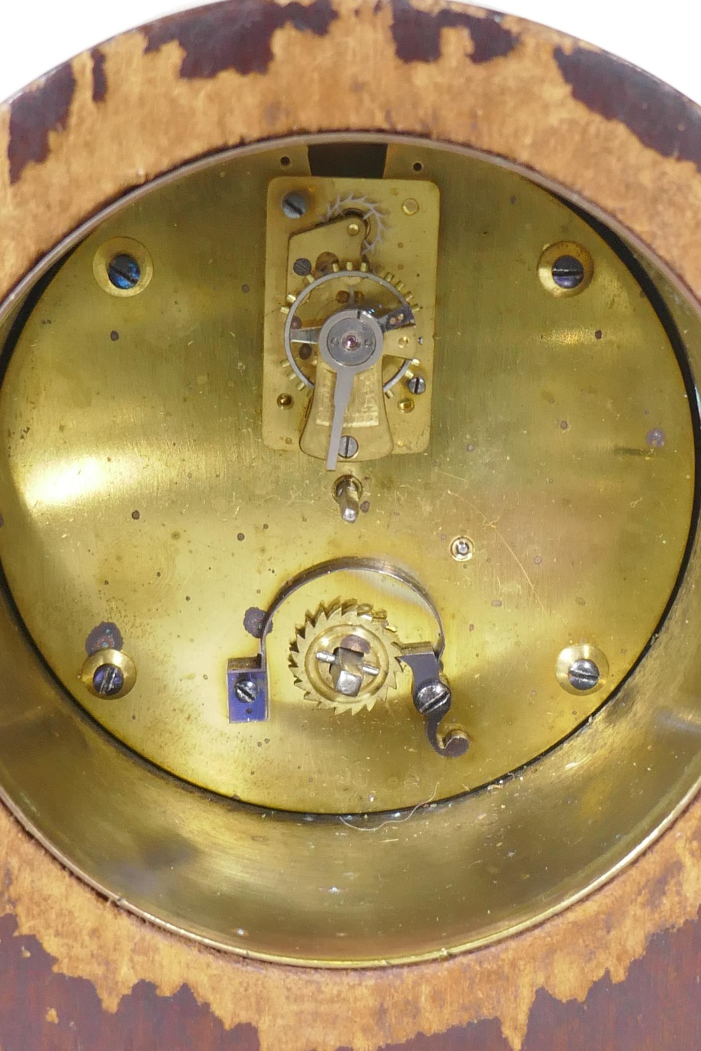 An Edwardian mahogany dome cased mantel clock, the enamel dial with Roman numerals inscribed - Image 4 of 5