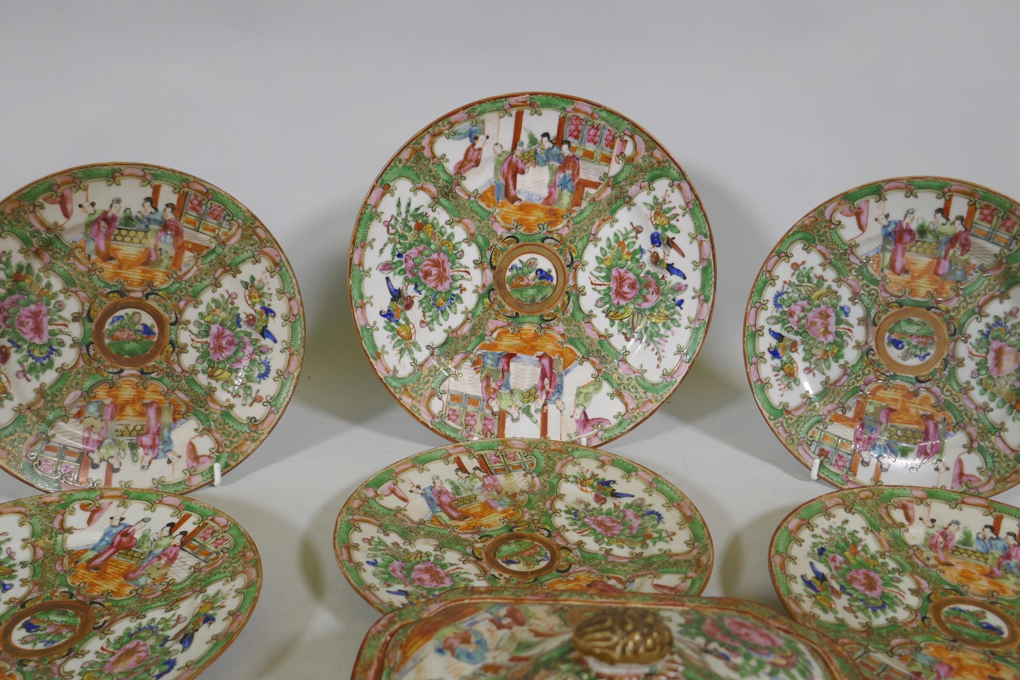 A collection of Cantonese famille verte export ware porcelain, largest plate 25cm diameter - Image 2 of 6