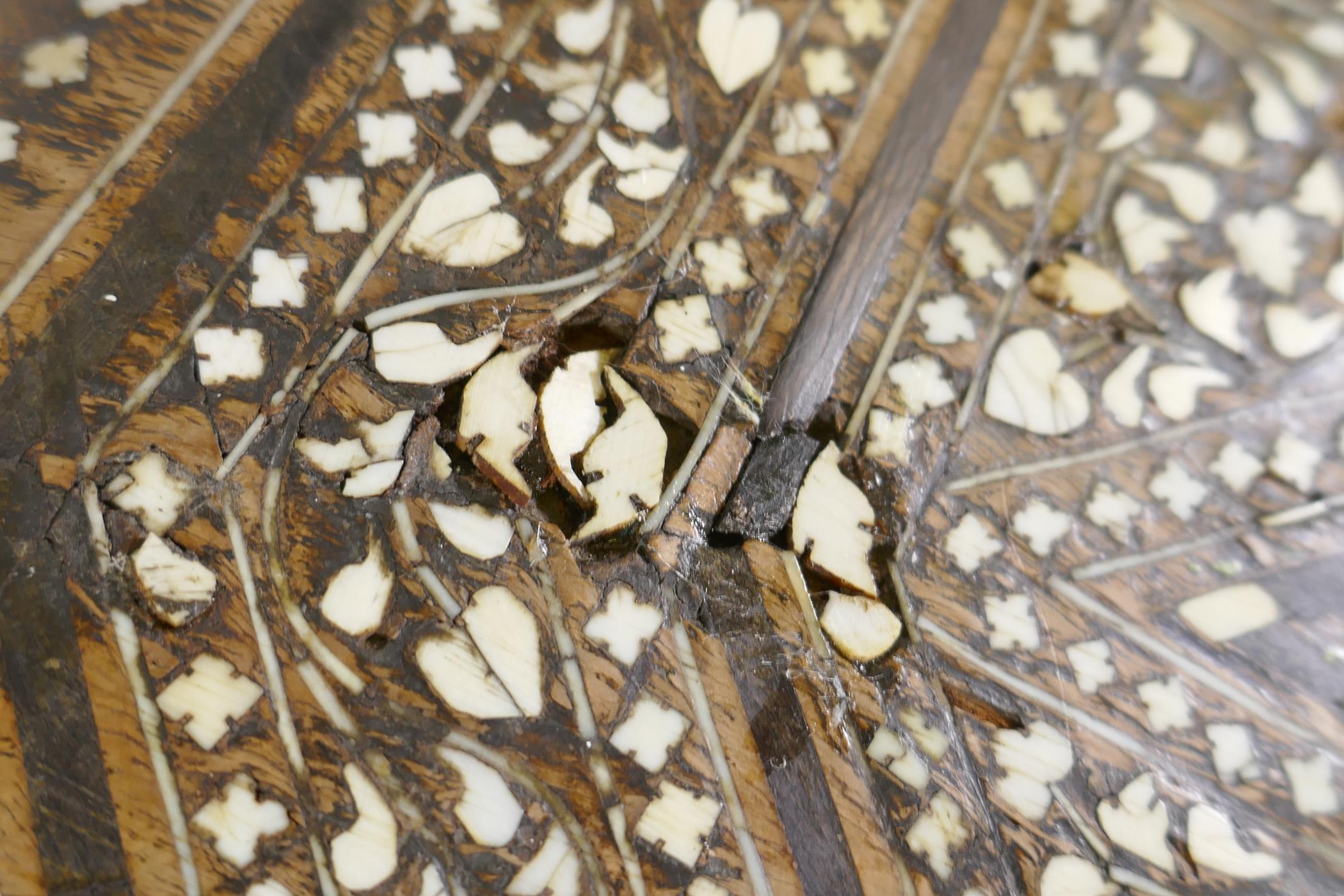 A C19th Anglo Indian bone and ebony inlaid rosewood Hoshiarpur table, AF repairs to inlay, 46 x - Image 6 of 8