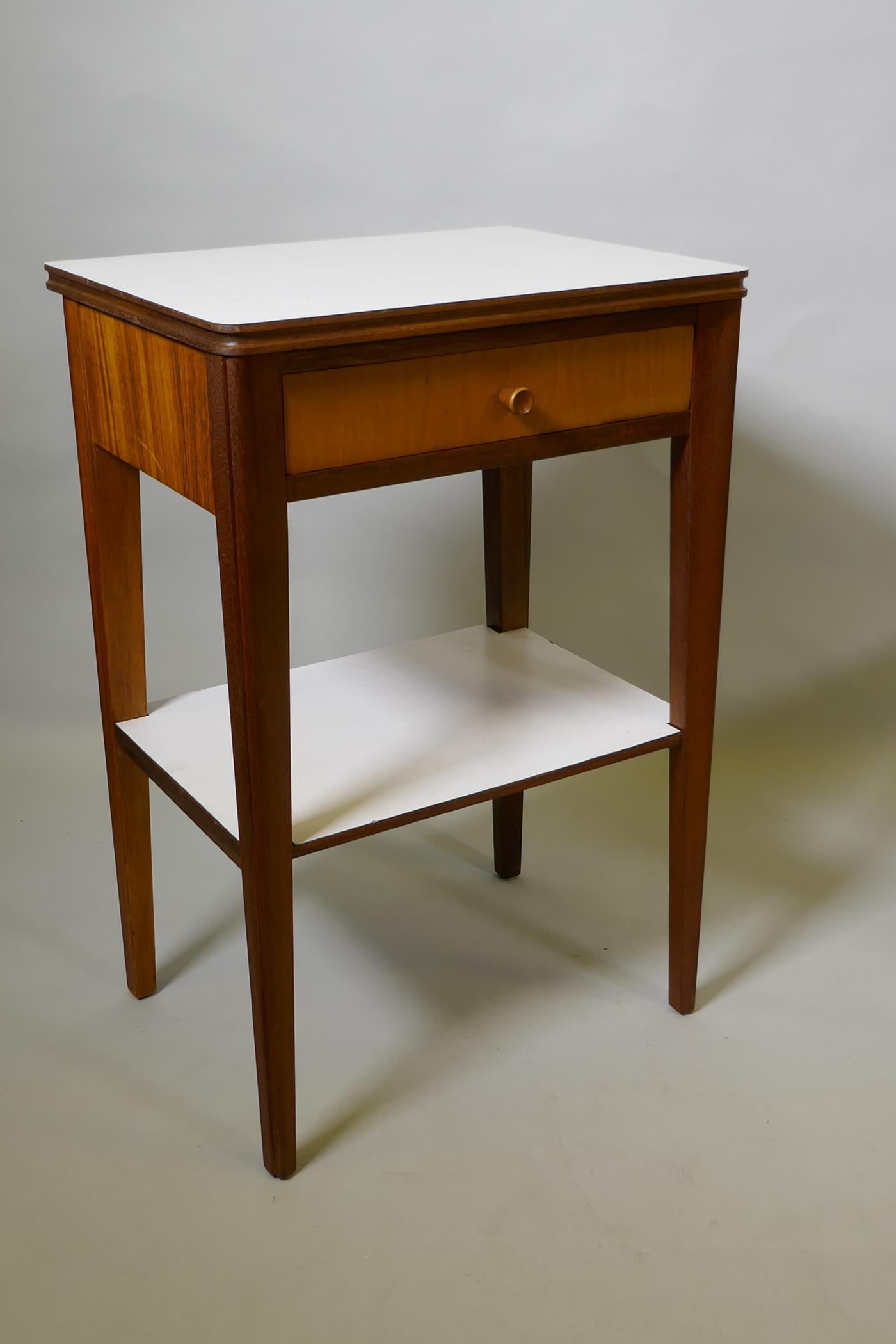 A mid century sapele wood two tier coffee table with tinted glass top, 100 x 44 x 36cm, and single - Image 3 of 4