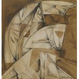 Peter Nuttall, abstract, signed and dated '73, labelled verso Talbot Gallery, Oxford, pen and
