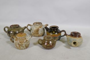 Bryan Newman for Aller Studio Pottery, a collection of six teapots, largest 13cm high