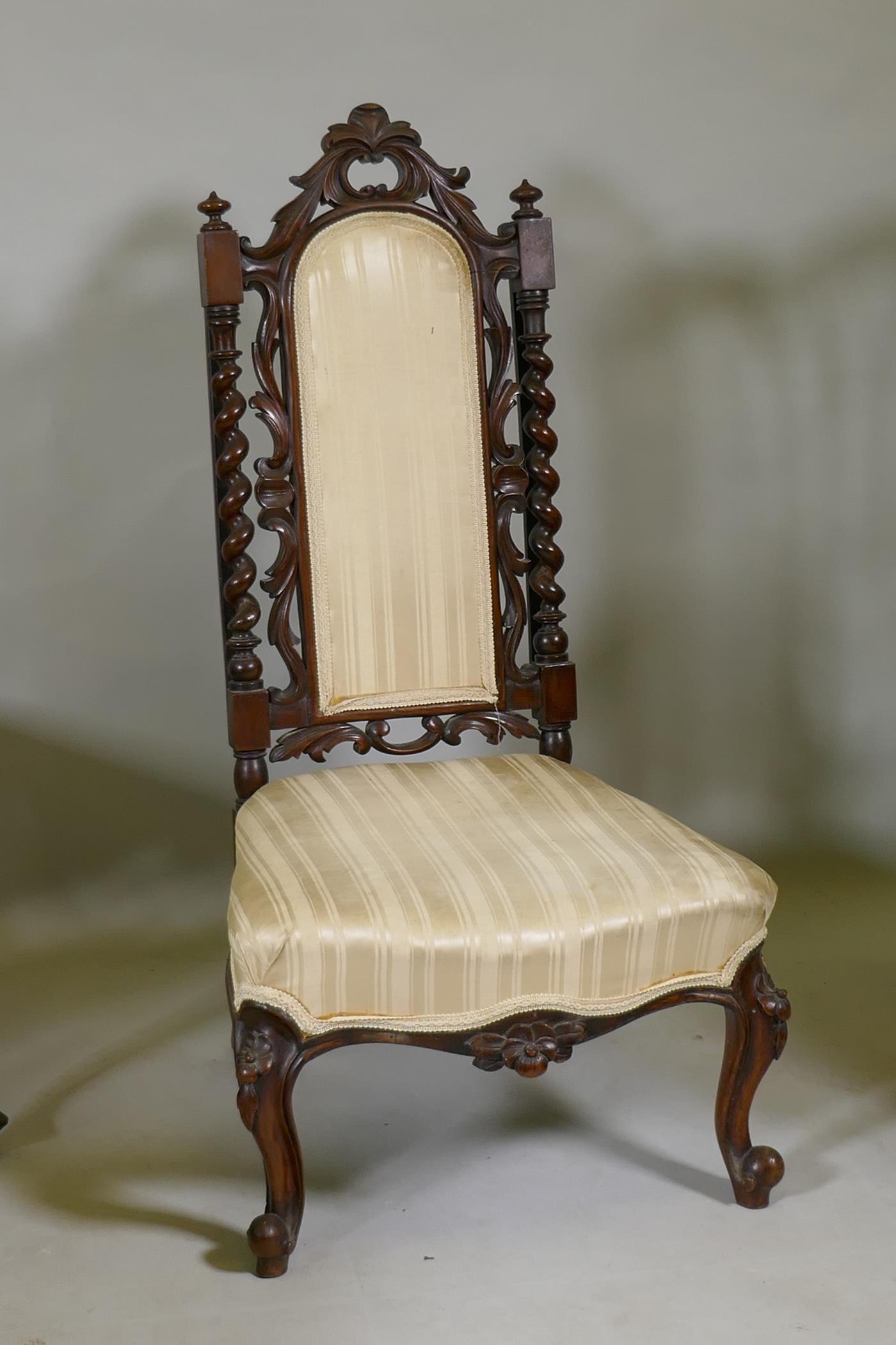 A Chippendale style elbow chair, two standard chairs, a balloon back and walnut high back nursing - Image 2 of 6