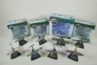 Eight Oxford Aviation 1:72 scale model aircraft, including Nakaijma Ki43, Kawasaki Hien (Tony) Ki61,