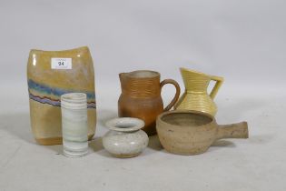 A Gres du Berry French studio pottery jug, 13cm high, Kamini Pottery lustre glazed vases etc