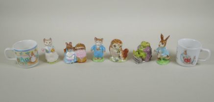 A collection of Beatrix Potter related porcelain, to include six Beswick figurines, Peter Rabbit,