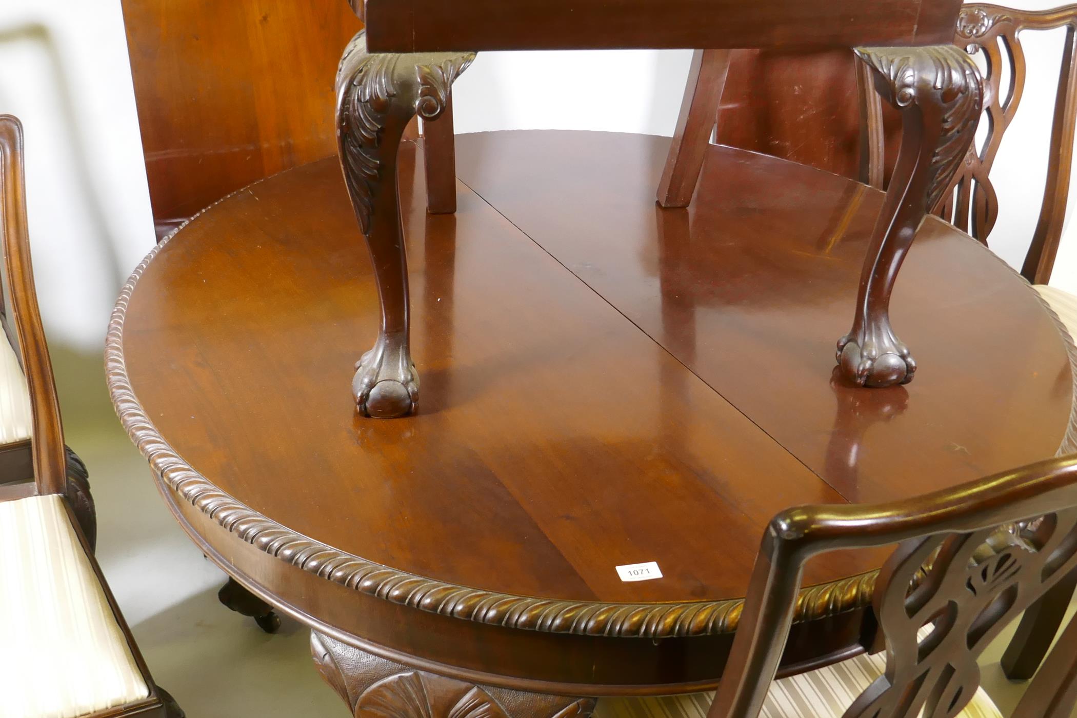 A C19th Chippendale style mahogany wind-out dining table with gadrooned edge and two leaves, - Image 3 of 4