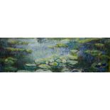 After Claude Monet, (French, 1840-1926), waterlilies, diptych copy by S. Edwards, oil on canvas, 192