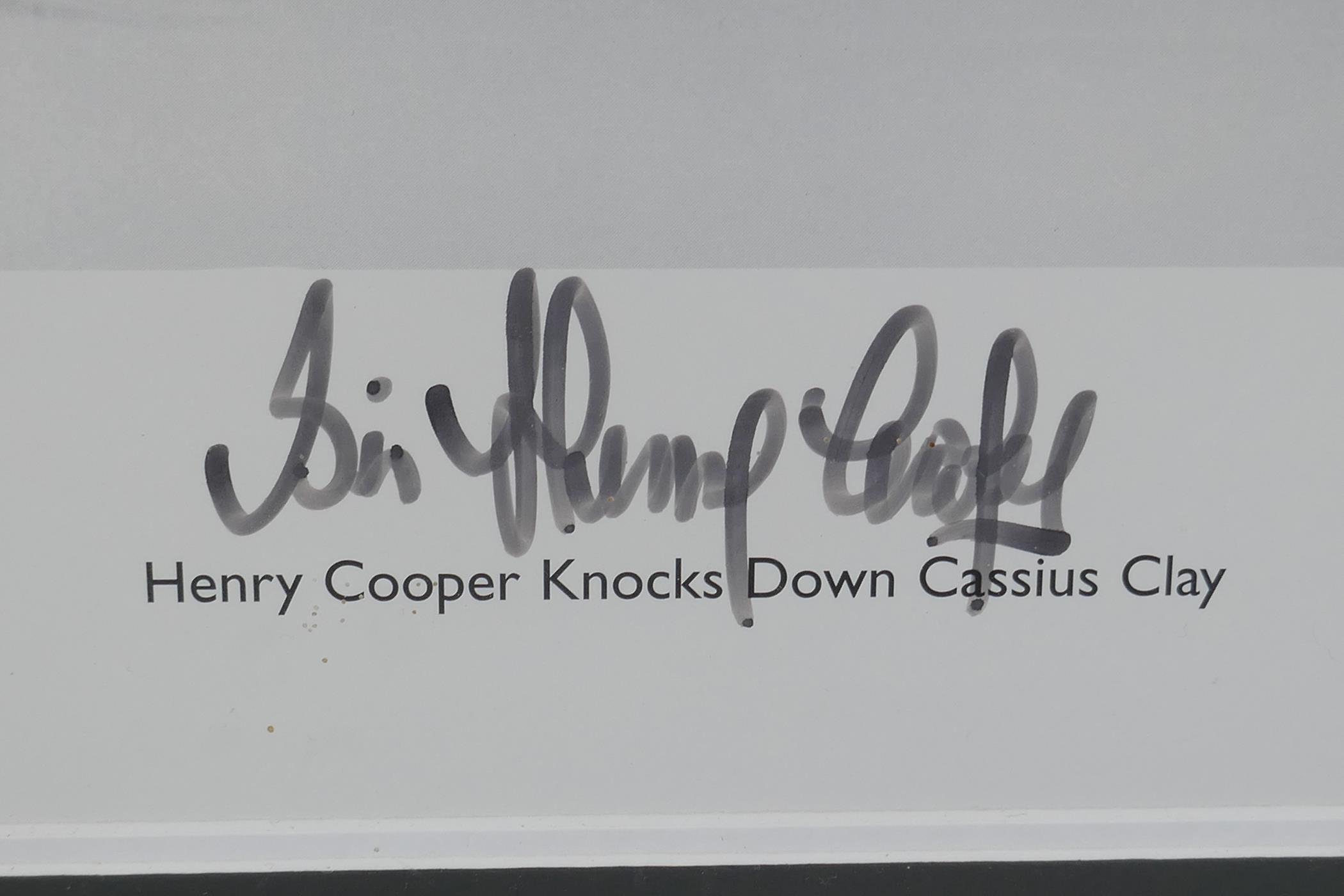 A framed signed photographic print of Henry Cooper knocking down Cassius Clay (Mohammed Ali) with - Image 3 of 5