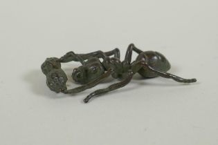 A Japanese style bronze incense holder in the form of an ant, 5cm long